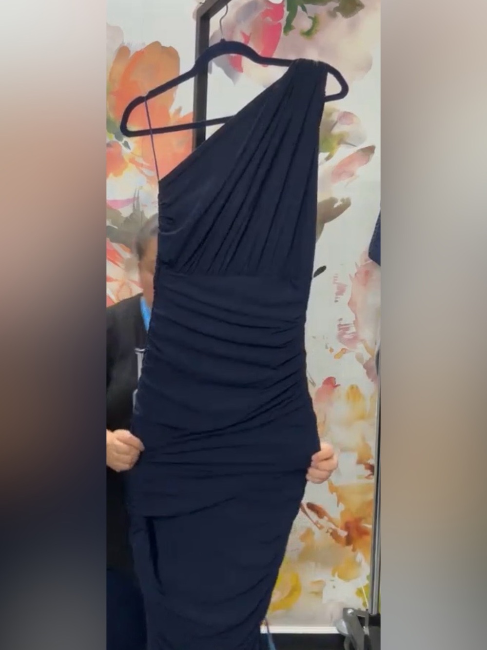 SER.O.YA Navy One-Shoulder Ruched Maxi/Midi Dress - NWT - Size S